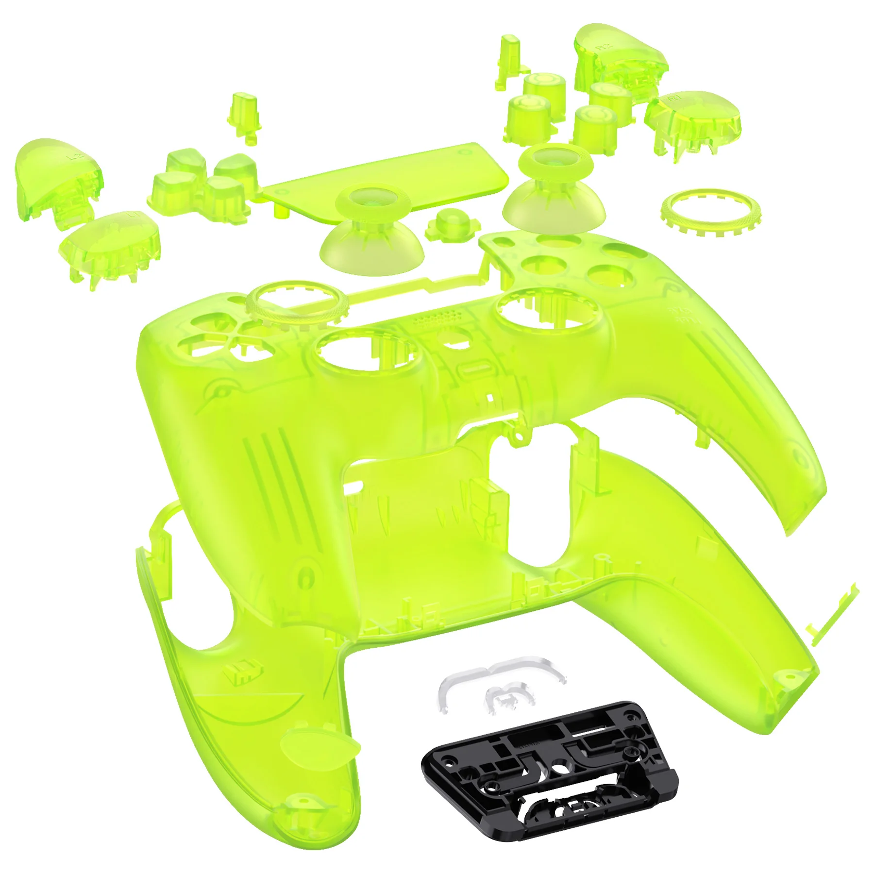 eXtremeRate Luna Redesigned Full Set Housing Shell Buttons Touchpad Cover for ps5 Controller BDM-030/040/050 - Clear Lime Green