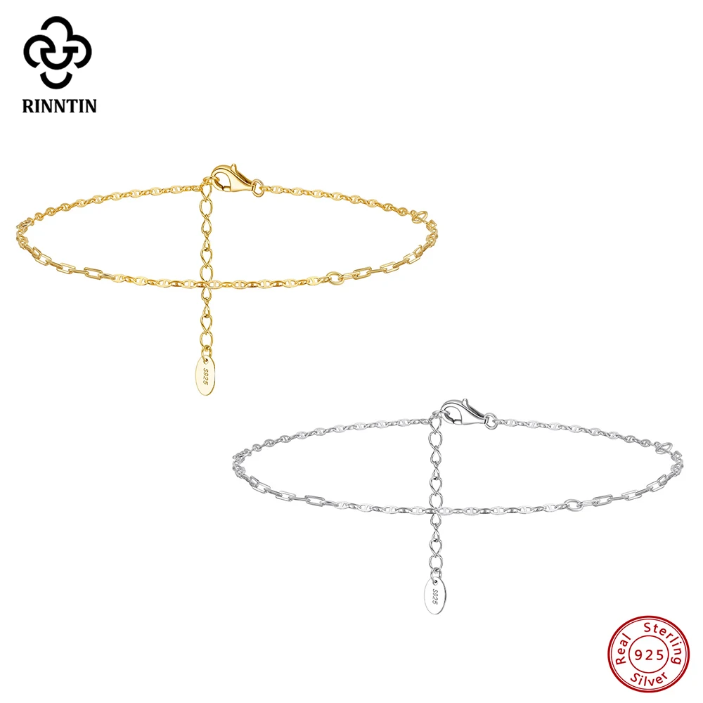 

Rinntin Simple 925 Silver Mariner & Paperclip Chain Anklet Minimalism Foot Bracelet for Women Summer Ankle Straps Jewelry SA83