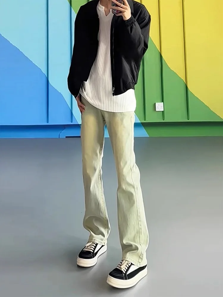 

Мужские джинсы Waed Mud-Dyed с высокой талией, прямые, слегка расклешенные, в американском ретро-стиле, молодежные, износостойкие, из смесового хлопка