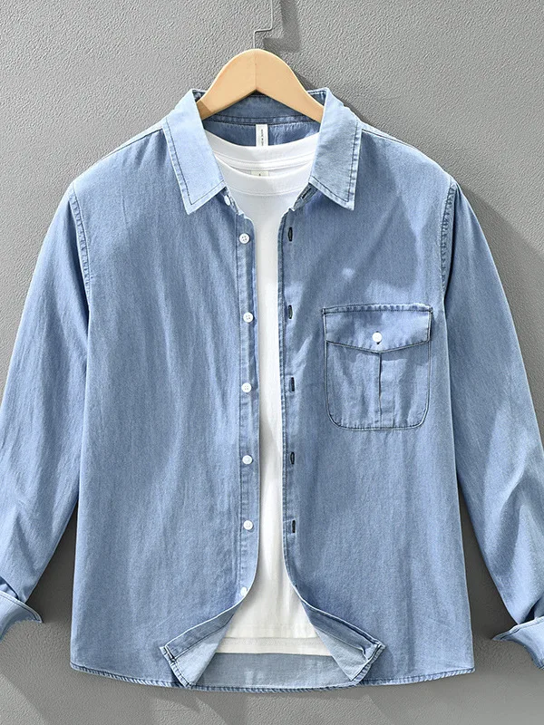 

Retro Waed Pure Cotton Loose Men's Workwear Denim irt Jaet Design Spring Autumn Faion Casual Classic Sle