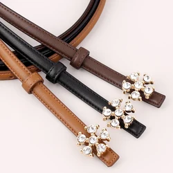 Women Split Leather Design Elegant Belt diamond flower with dress skirt