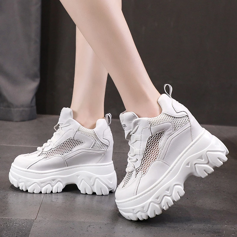 

2022 Spring Women Chunky Sneakers Breathable Mesh Casual Shoes 10cm Wedge Heels Platform Shoes Chaussures Femme Sports Dad Shoes