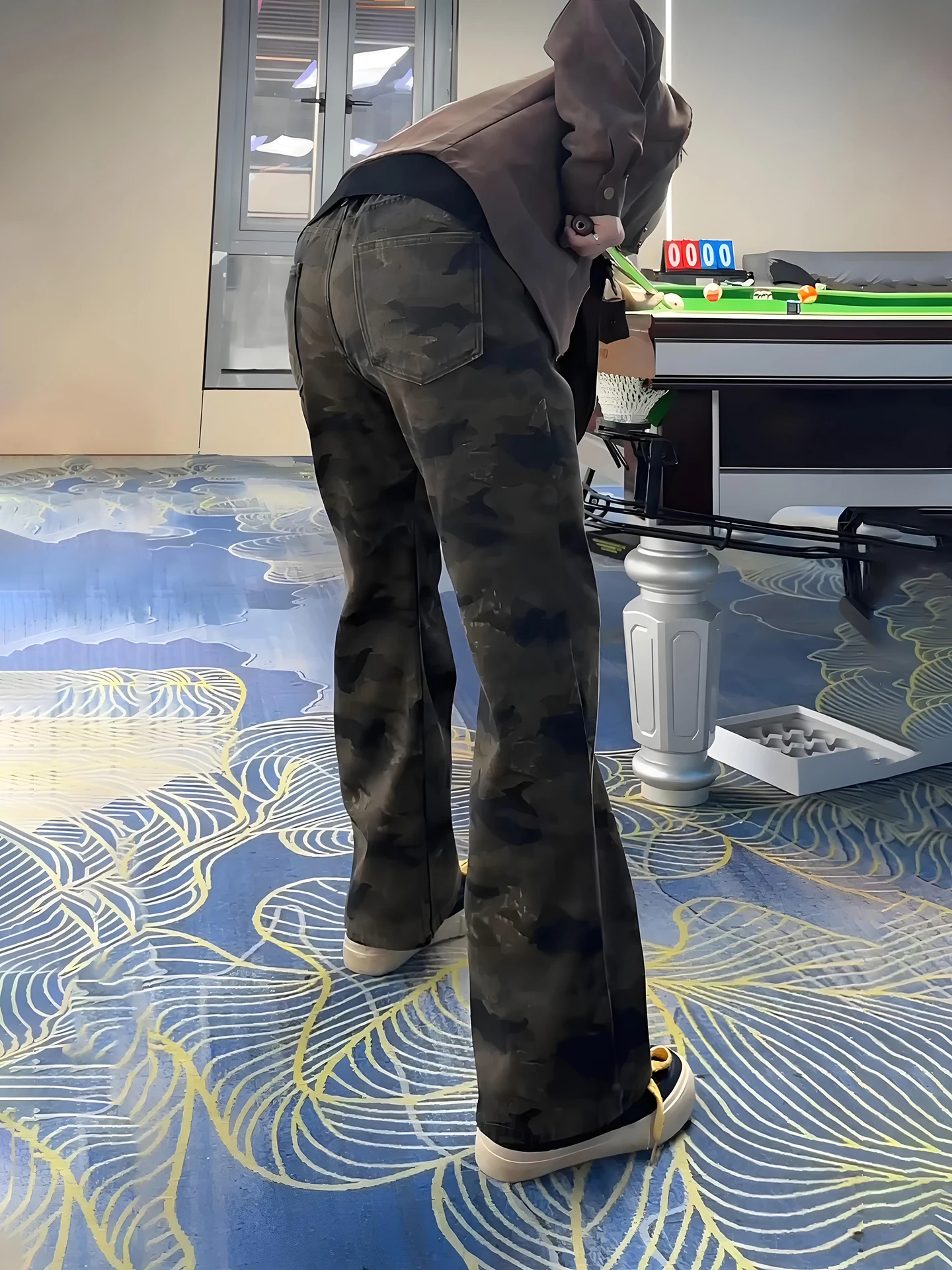 

American Sle Camouflage Straight Leg Jeans Men's Workwear Pants High Street Vibe Slimming Knife Jeans