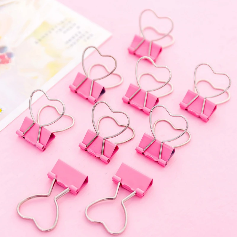 

10 Pcs Multifunctional Heart Paper Clip Binder Clips Page Holder Dovetail Clip Photo Clamp Office School Desk Organizer