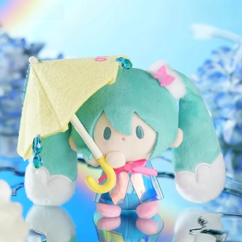 Breloczek pluszowy Hatsune Miku anime, 15 cm, kawaii, miękka lalka, urocza seria Rain Melody, zawieszka do plecaka, prezent.