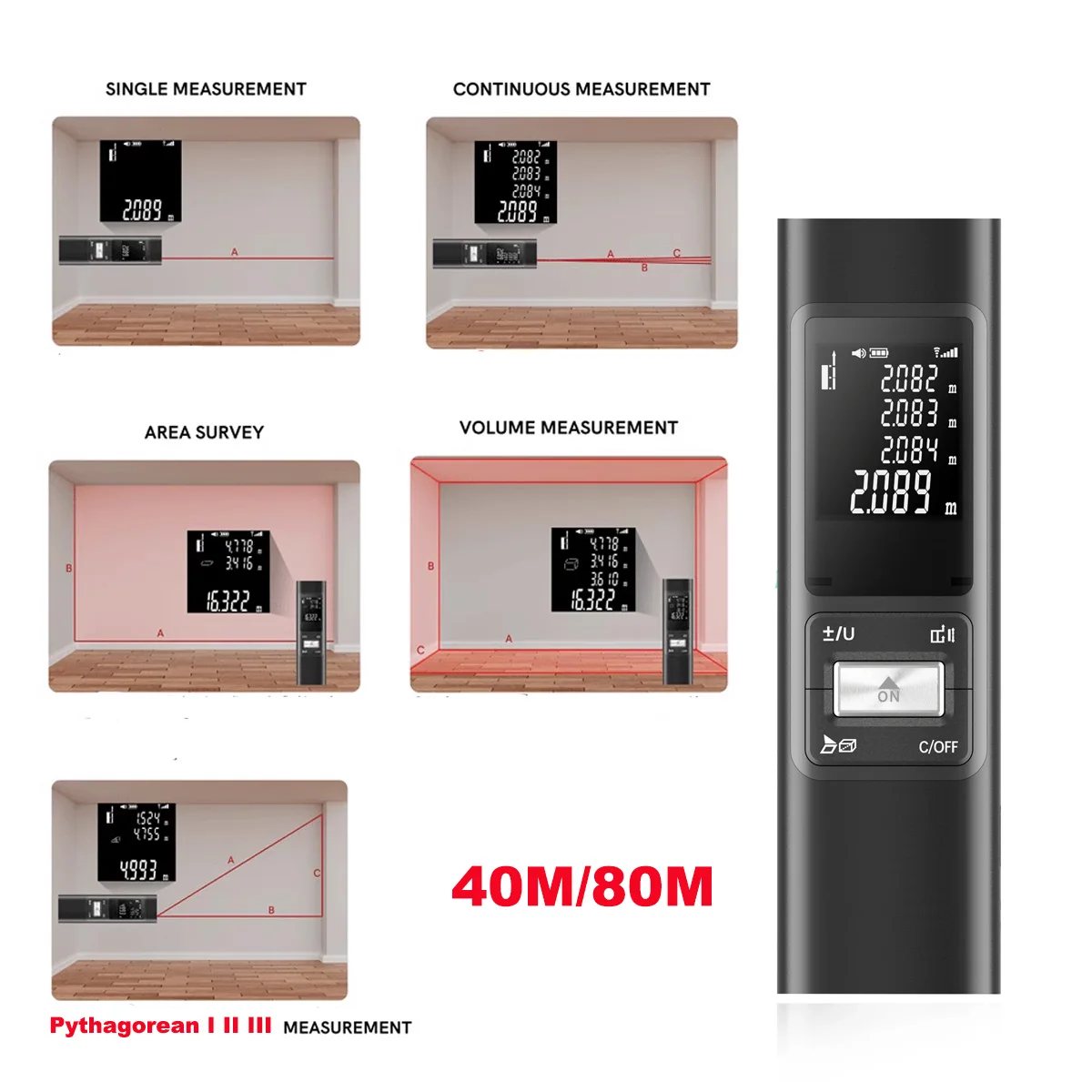 2IN1 wiederaufladbarer Laser-Entfernungsmesser 80M 40M Lasermeter mit digitalem Winkellaser-Nivelliergerät, Kreuzlinien-Laserband mit elektronischer Nivellierung