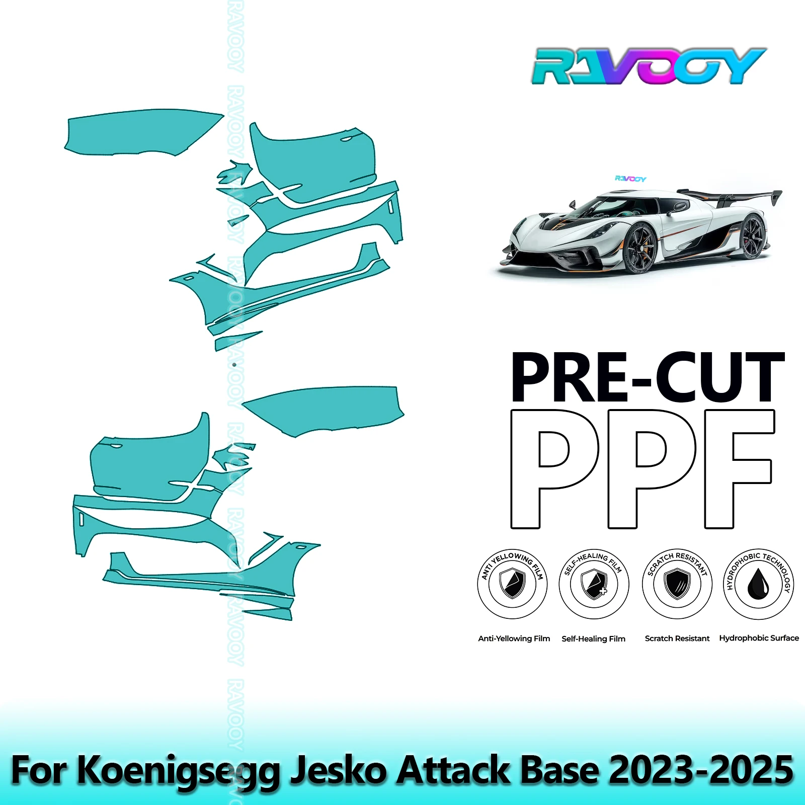 

For Koenigsegg Jesko Attack Base 2023-2025 8.5mil Clear Matte Pre-Cut PPF Door & A/B Pillar Kit TPU Paint Protection Film Set