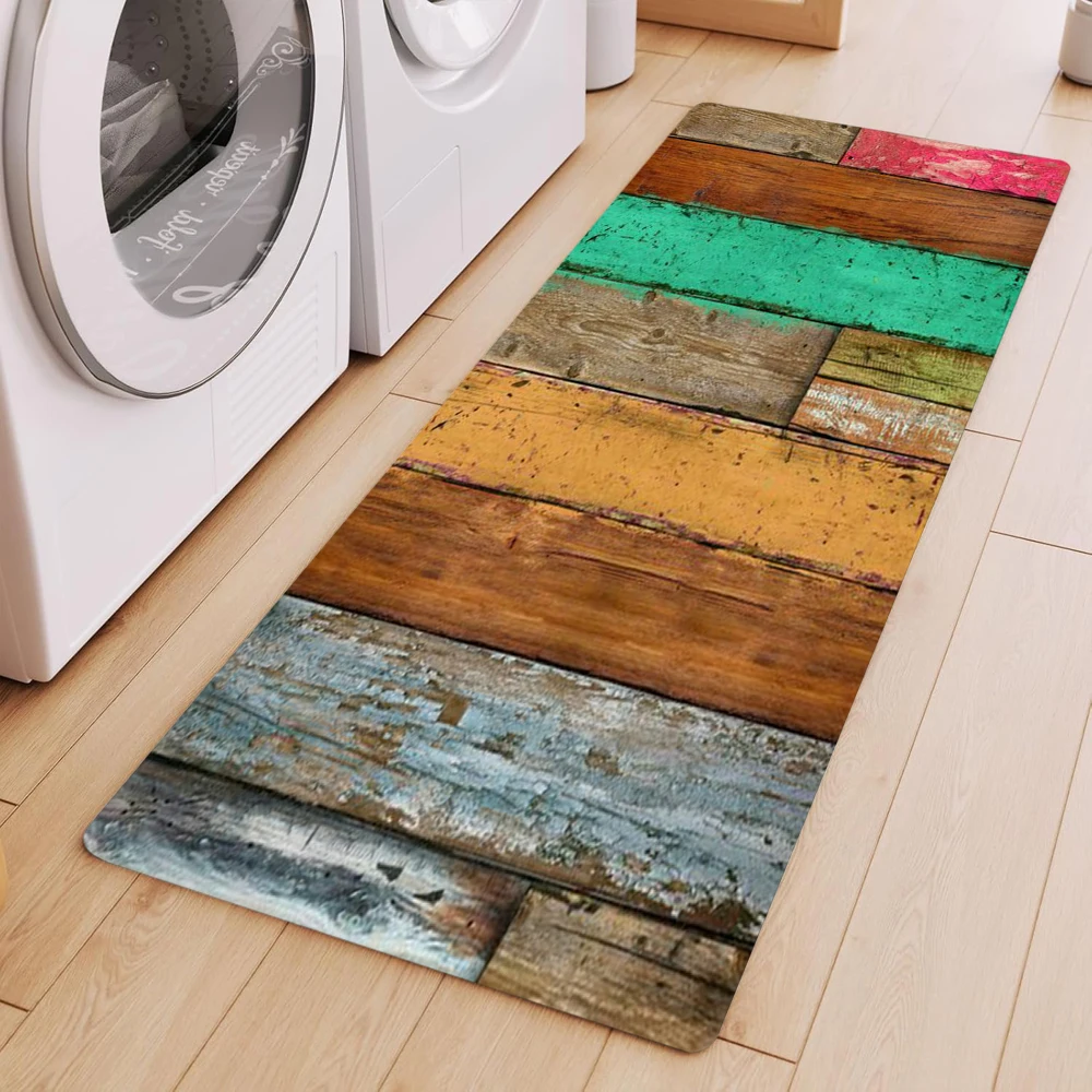 Retro Colored Wood-grain Carpet Living Room Bedroom Rug Kitchen Mat Home Rug Hallway Rug Non-Slip Ultra-Long Aisle Mat