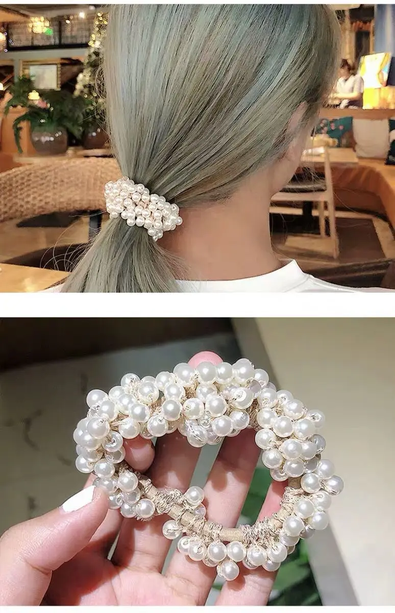 

Faux Pearl Hair Ring For Women Korean Cute Style Daily Use Elastic Ponytail Band Soft Stretchy Lightweight Headwear
