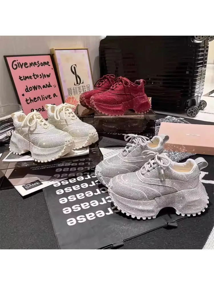 Dad Shoes Women's INS Starry Rhinestone Platform Flatform Sneakers 7cm Casual Shoes