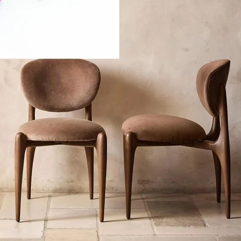 Contemporary Solid Wood Kitchen Coffee Shop Brown Velvet Dining Chairs With Backrest Designer Fabric For Home Living Room Hotel