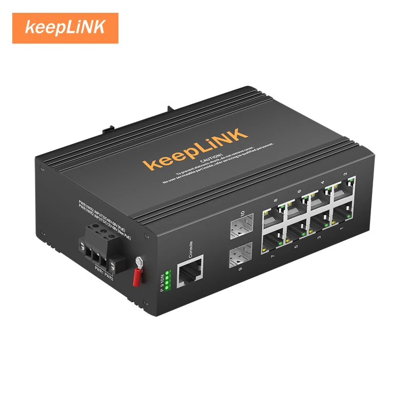 KeepLiNK Industrial Managed 10-Port Gigabit Switch with 8-PoE Ports and 2-SFP Uplink