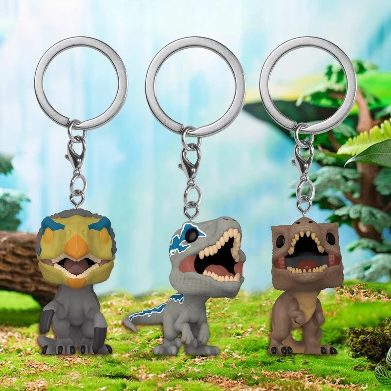 

Genuine Edition FUNKO POP Jurassic World Velociraptor& T-Rex Keychain Anime Actionornament Model Toys Assembly Collectible Model