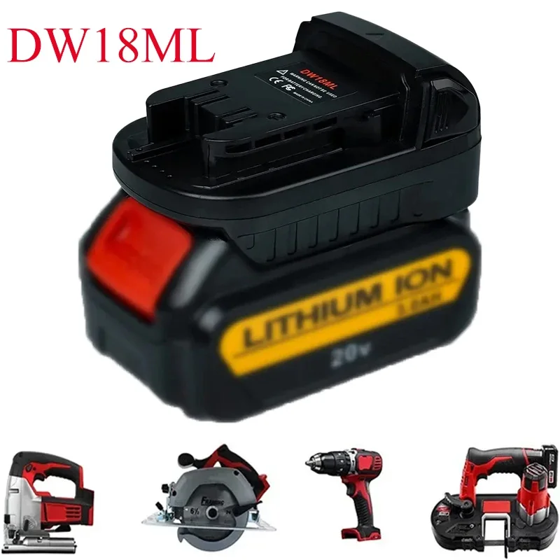 DW18ML for Milwaukee 18V Lithium-Ion Power Tools Battery Adapter Converter for Dewalt 18V/20V Max Lithium-Ion Batteries