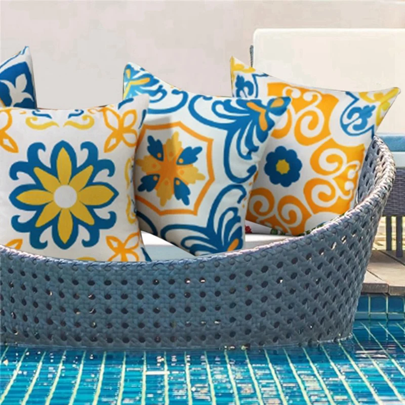 Лучший набор из 4 уличных водонепроницаемых наволочек 18x18 дюймов Мандала Цветок Декоративные наволочки в богемном стиле с геометрическим рисунком