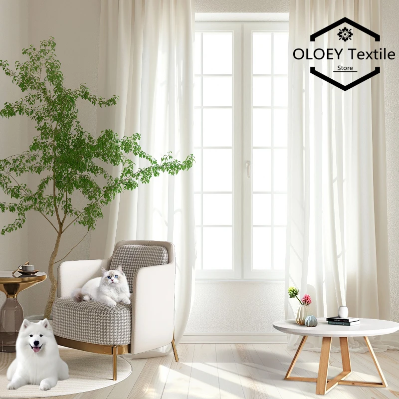 

OLOEY Premium Ultra-Thin White Sheer Voile Curtains for Living Room Bedroom Balcony Elegant Modern Light Filtering Tulle Drapes