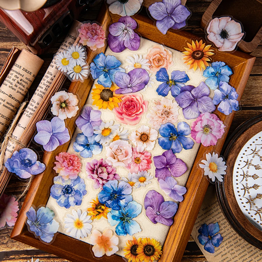 2pc cute cartoon flower stickers, made of waterproof PET material, suitable for decorating stationery, diaries, scrapbooks, etc