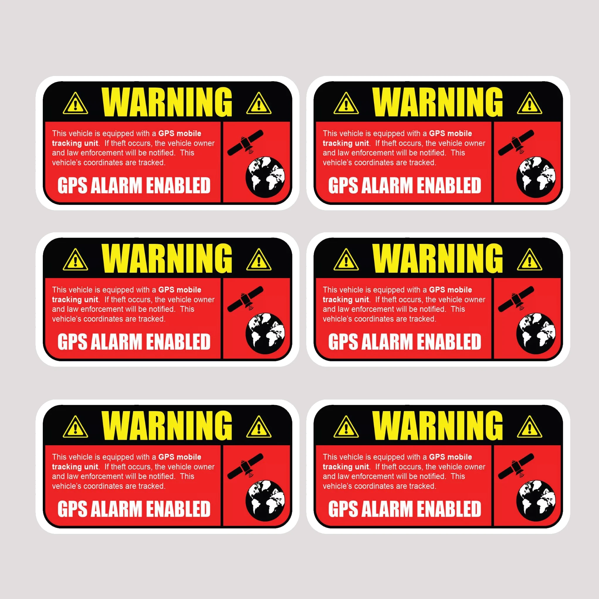 6Pack GPS Tracking Sticker Vehicle Anti Theft Security Window Decal Caution Warning 3x1.5in