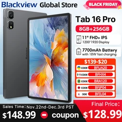 2024 Blackview Tab 16 Pro Tablet Android 8GB+256GB 11'' FHD+ Display Widevine L1 7700 mAh Battery Unisoc T616 Tablet PC