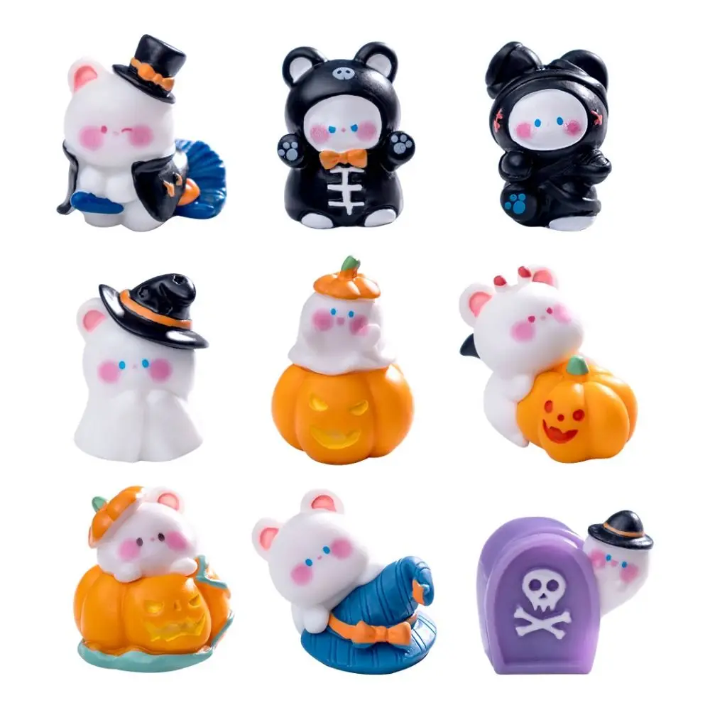 Cartoon Pumpkin Bear Doll Halloween Festival Decoration Resin Miniature Bear Figurine Desktop Knick-knack Creative Car Ornament