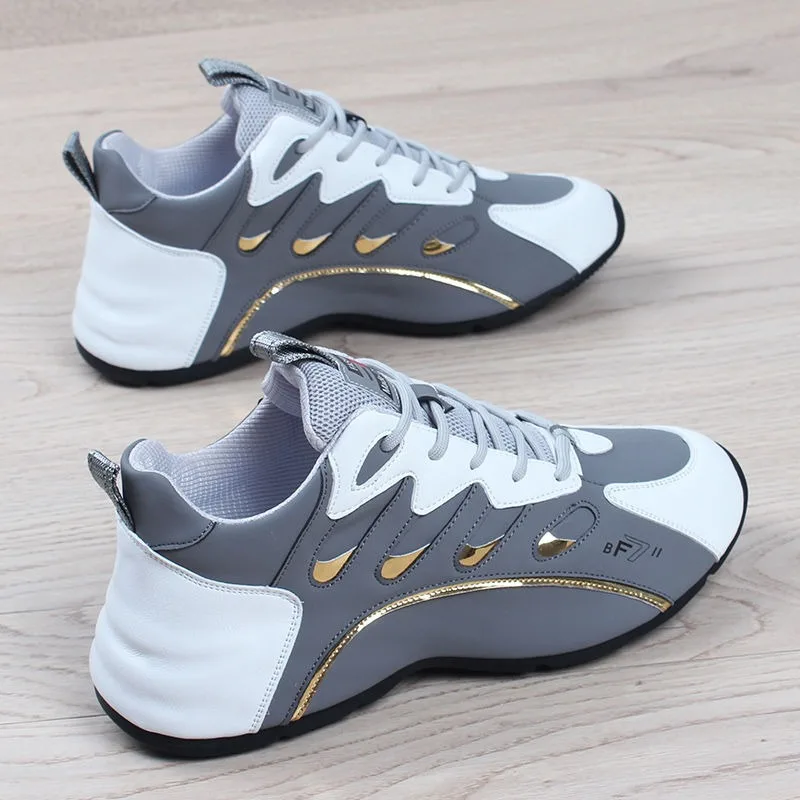 Zapatillas de deporte de cuero suave para Hombre, zapatos deportivos informales de alta calidad, ligeros, transpirables, planos, antideslizantes