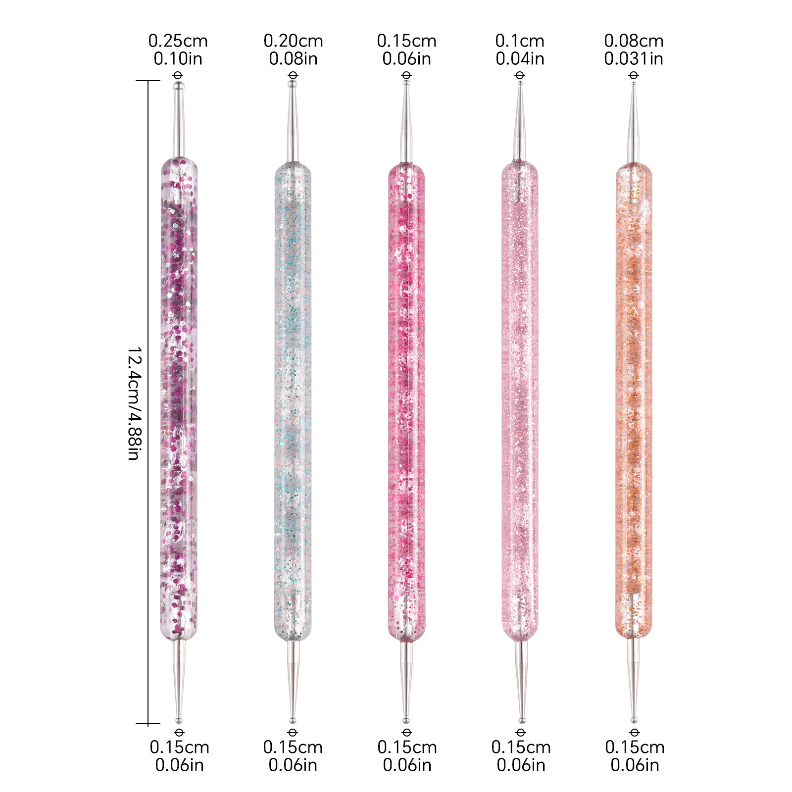 휴대용 네일 아트 도트 펜 5개/세트 크리스탈 비즈 핸들 듀얼 엔드 드로잉 페인팅 젬 펜 무지개빛 매니큐어 도구