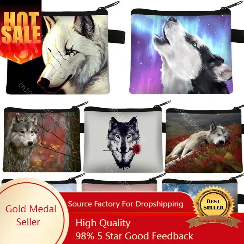 

Cool Wild Wolf Small Coin Purse Wolf Animal Print Little Key Pouch Money Bag Pocket Pouch Women Zipper Key Case Holder Wallet