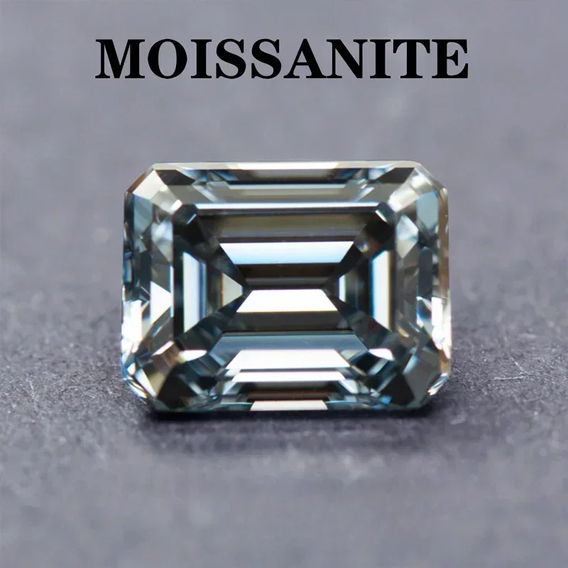 

NEW Moissanite Stone Gray Color Emerald Cut VVS1 Charms Shiny Gemstone DIY Ring Necklace Earrings Main Materials with Certificat