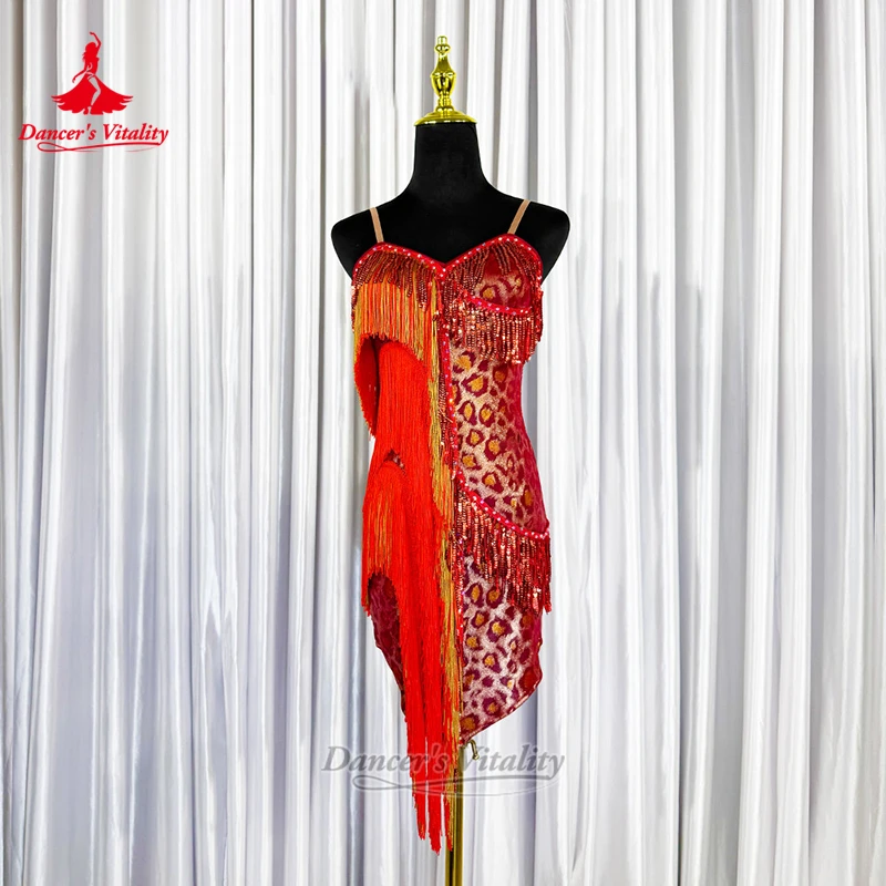 Teenagers Chacha Samba Rumba Irregular Lower Hem Sling Dress Adult Female Latin Dance Perform&Contest Clothing Dancer's Vitality