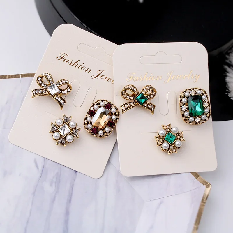 3-teiliges Broschen-Set im Vintage-Stil, Kunstdekor, Vintage-Brosche mit Diamantbesetzter Perle, Schleifenverschluss, Anstecknadel für Damen