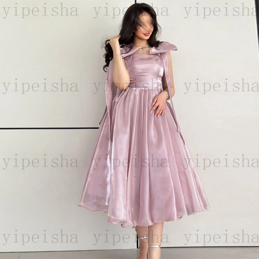 Maßgeschneidertes Abendkleid mit V-Ausschnitt und Schleife, schlichtes, knielanges, plissiertes A-Linien-Abendkleid, schlichtes, drapiertes, ärmelloses, rückenfreies Midi-Partykleid