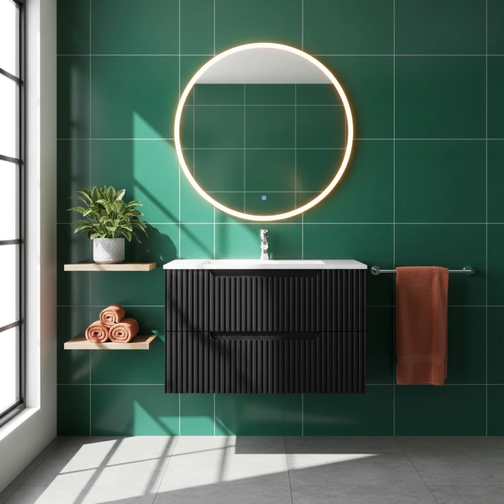 

Goodyo 30" Wall-Mounted Floating Bathroom Vanity Sink Combo: Soft-Close, 2 Large Drawers, Black