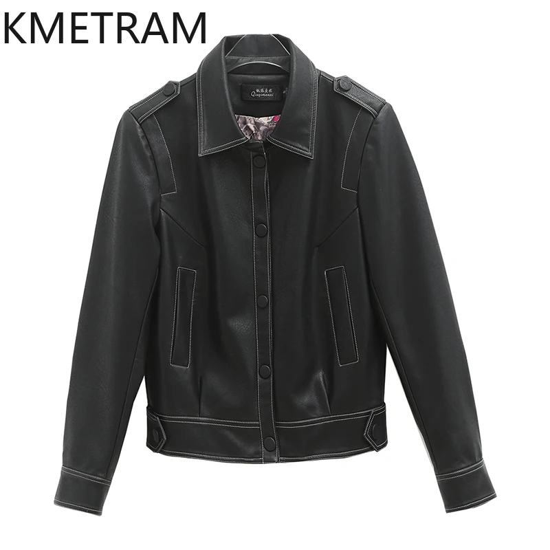 KMETRAM-Chaqueta De piel De oveja auténtica para mujer, abrigo De manga larga, ajustado, para primavera y otoño