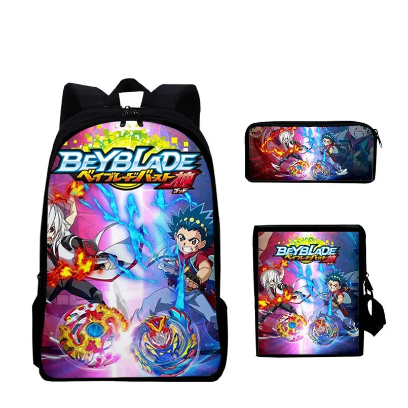 Ransel Anime Beyblade 3 Tas Buku Anak-anak Tas Sekolah Mochila Set Bahu Harian Anak Laki-laki/Perempuan Pensil Croobody Kustom
