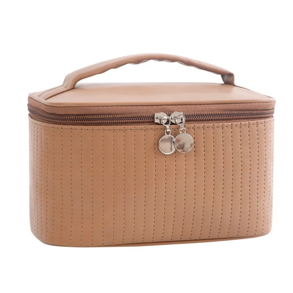 

Multipurpose Travel Wash Storage Bag Large Capacity Cute Portable Makeup Bag PU Leather Solid Color Cake Cosmetic Bag Female