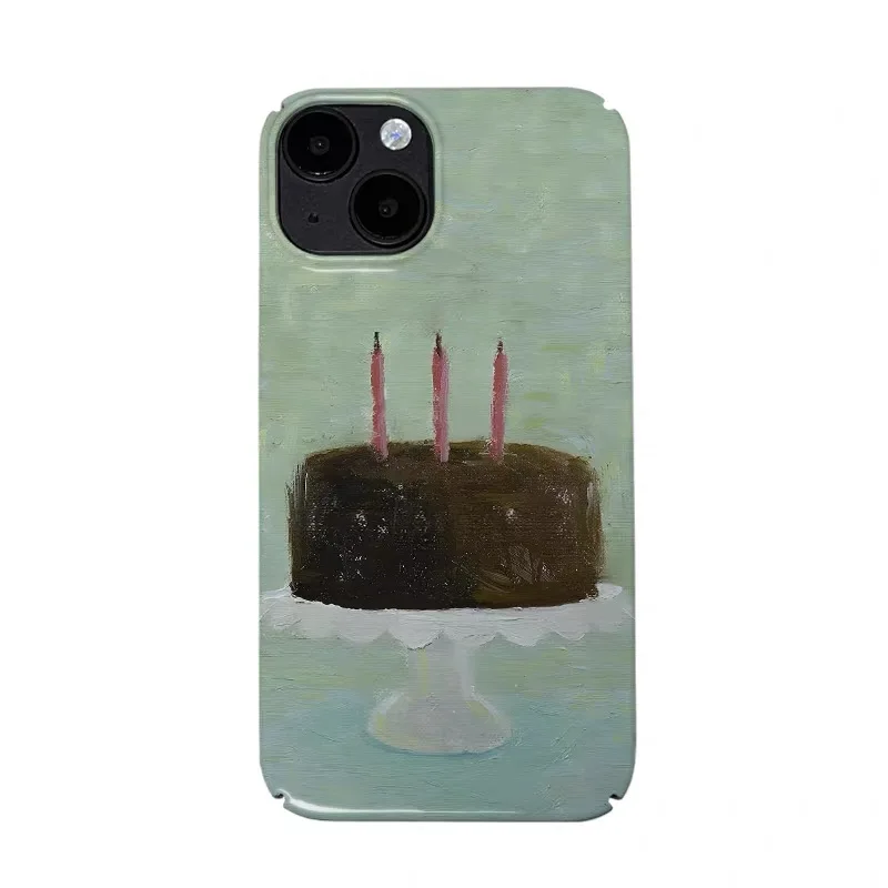 

Green Oil Painting Chocolate Cake Phone Case for IPHONE 17Air 16E 15PROMAX 14Plus 13 12 MINI 11PRO 16Plus XR Acrylic Phone Cover