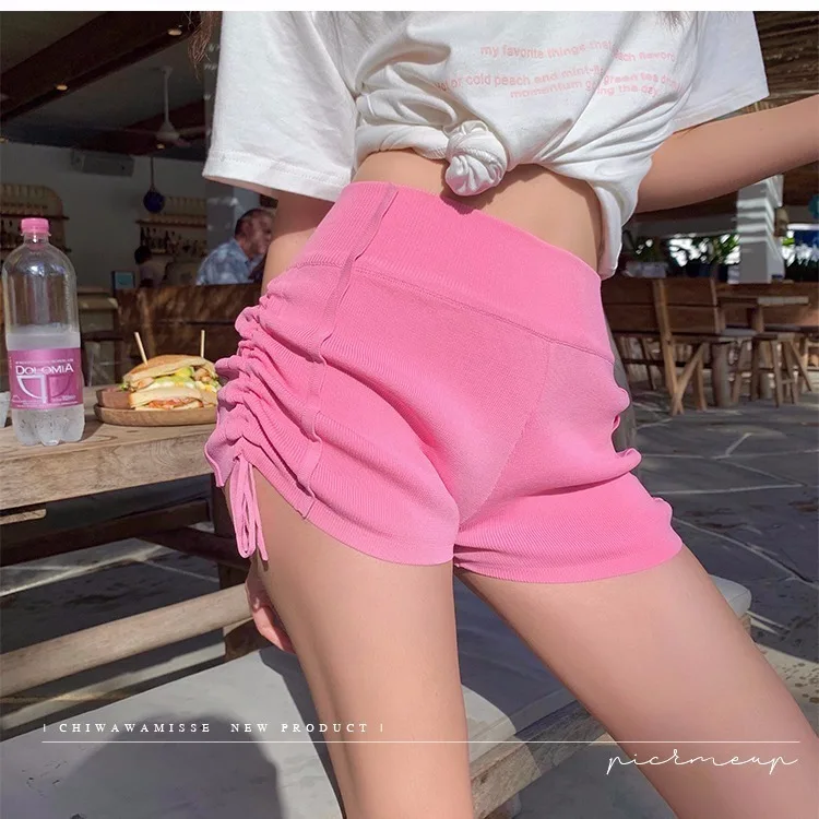 Pantalones cortos informales para mujer, reunión Social, cintura alta, corte holgado, cordón, algodón, lino, verano, bolsillo de calle, dobladillo volteado minimalista