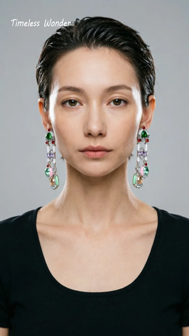 Timeless Wonder Fancy Crystal Enamel Zircon Geo Button Earrings for Women Designer Jewelry Punk Sweet Gift Rare Top Classy 3346