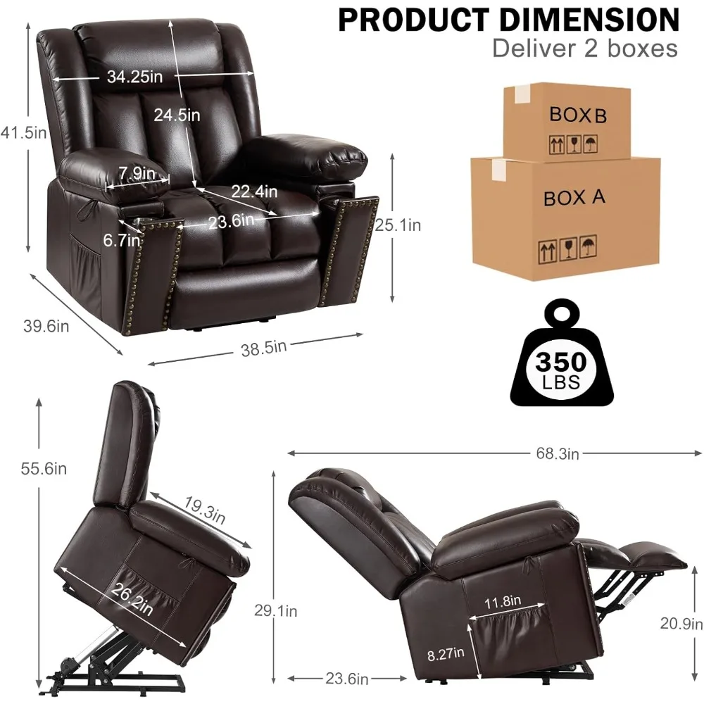 Electric Power Lift Recliner Chair for Elderly with Heat & Massage,Breathable Leather Reclining Chairs w/2 Concealed Cup Holders