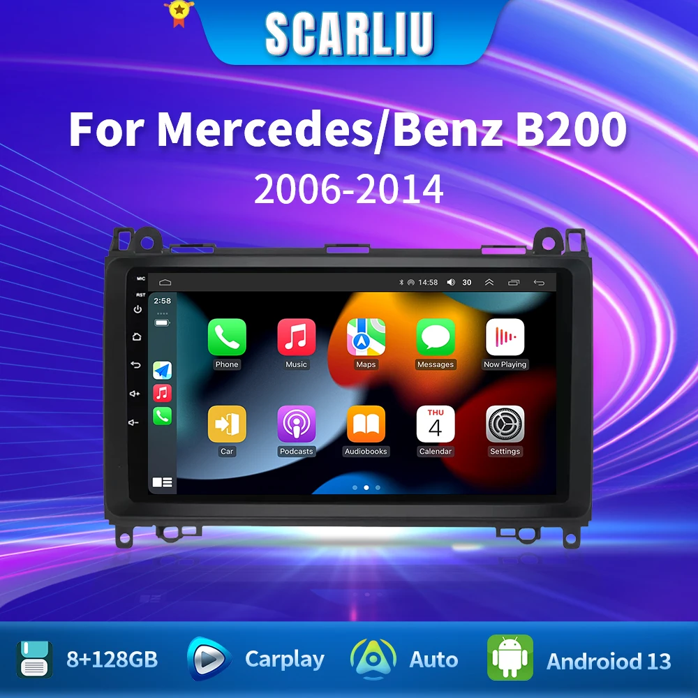 Para mercedes benz w169 w245 b200 w906 sprinter w639 vito sem fio carplay android auto no 2 din 2din dvd