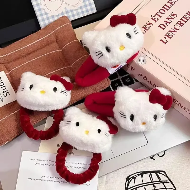 

Sanrio Hello Kitty Hairpin Cute Plush Kitty Sweet Red Bow Hairpin Girl Bangs Anime BB Hair Accessories New Year Christmas Gifts