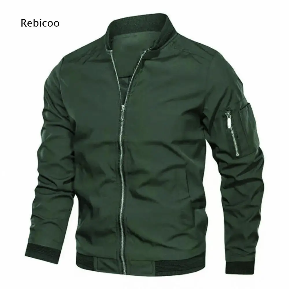 Zip Closure Bomber Style Outerwear For Men Ribbed Cuff Hem Jacket Multi Pockets For Daily Layering And Casual Street Looks