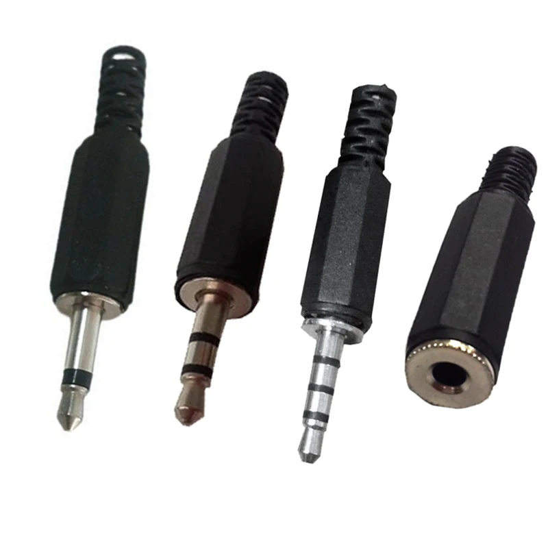 3.5mm Audio Plug Connector Black Plastic Shell 2 3 4 Pole Male Female Headphone Jack DIY Repair Audio Cable Replacement Adapter