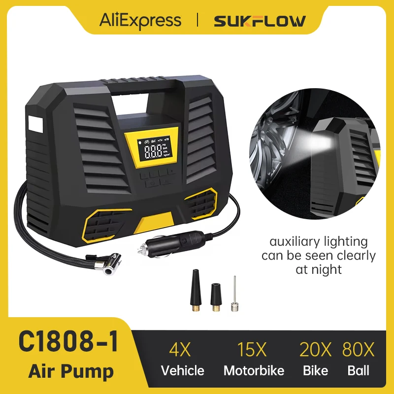 Portable Car Wireless Air Pump 12V Air Compressor with LED Light - Digital Pump (150psi) for Car & Bike Tires