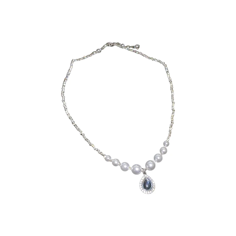 

Water drop broken silver pearl necklace light luxury collarbone chain sweater chain accessories
