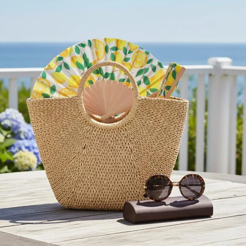

Lemon Pattern Folding Hand Fan Bamboo Fabric Fruit Style Handheld Decoration for Outdoor Summer Events