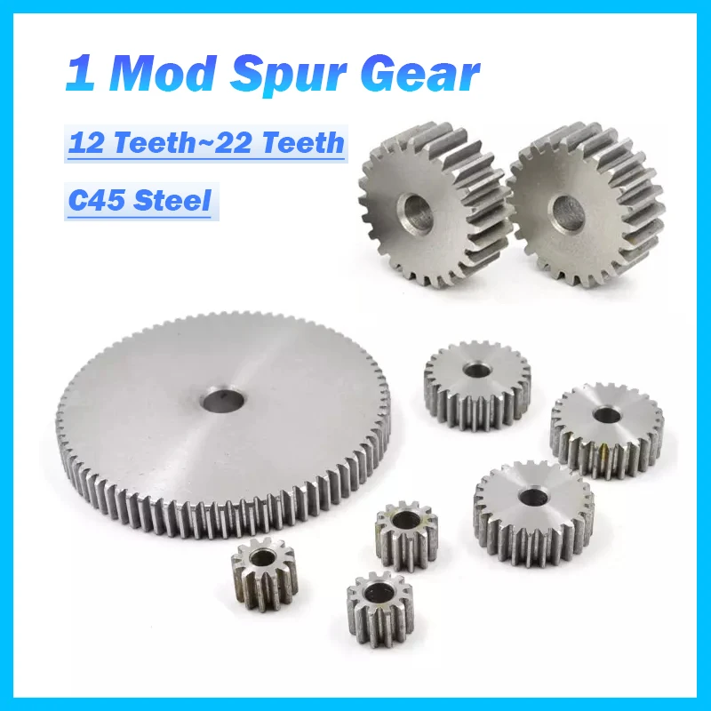 1Pcs 1 Mod Spur Gear 12/13/14/15/16/17/18/19/20/21/22Teeth 45# Steel Thickne 10mm Flat Gear Metal Motor Pinion Transmission Gear