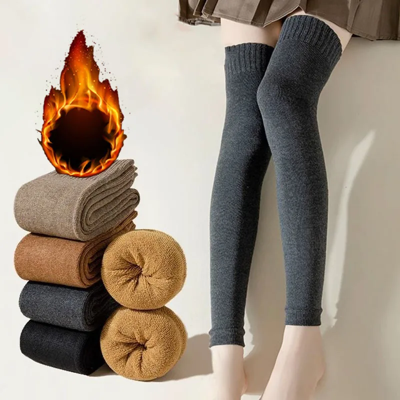 1-20Pairs Over Knee Warm Fleece Lined Thermal Leg Warmers for Women Solid Color Thick Pairing Cozy Christmas Gift Daily Wear