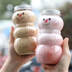 1/2/5/10PCS 500ML Christmas Snowman Milk Juice Tea Bottles Xmas Drink Bottle Plastic Transparent Cup Candy Biscuits Sealed Jar