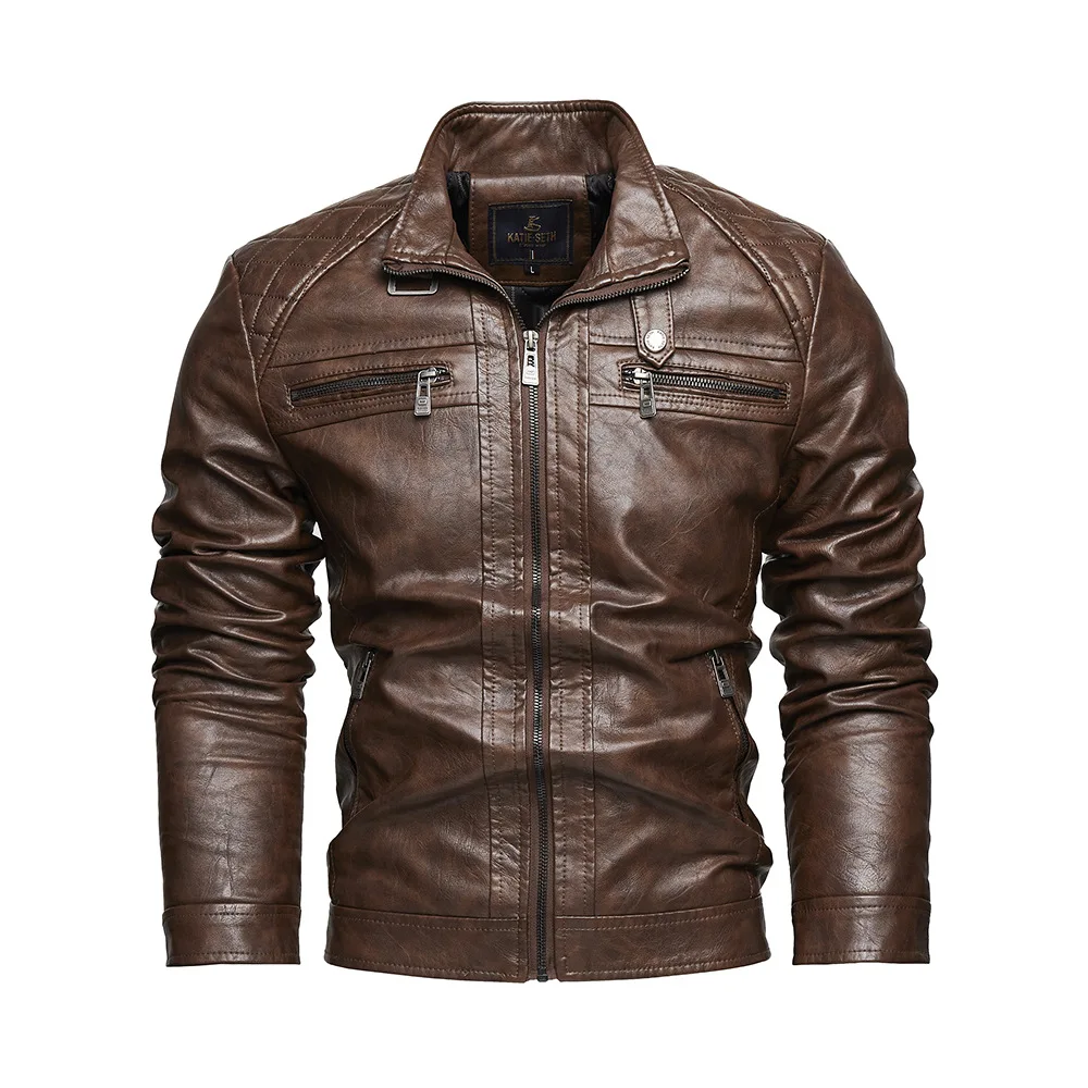 

Blazers Long Sleeve Jackets New High Quality Men's Casual PU Leather Jacket Male Solid Color Business Collar PU Leather Jackets
